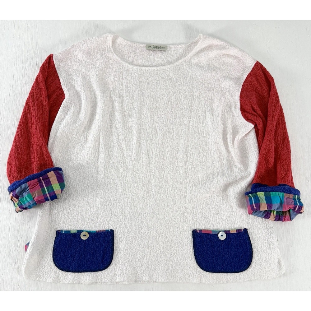 Margaret Winters Sweaters Top Women's L Crewneck Textured Knit USA Pocket